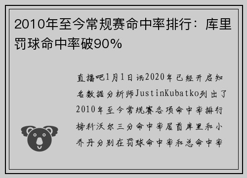 2010年至今常规赛命中率排行：库里罚球命中率破90%